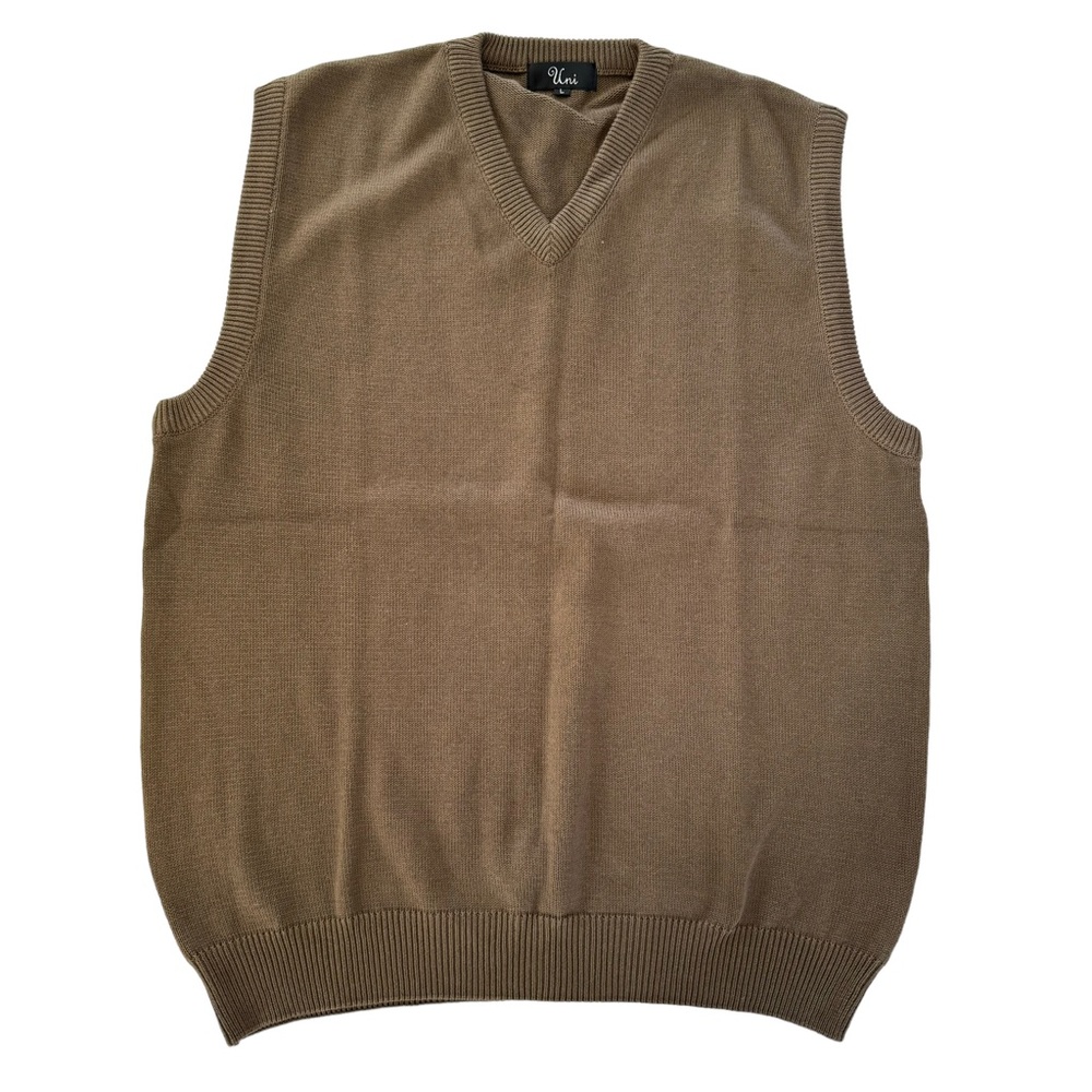 NWOT Uni Brown Sweater Vest Men’s L Cotton Knit Pullover - Picture 1 of 9